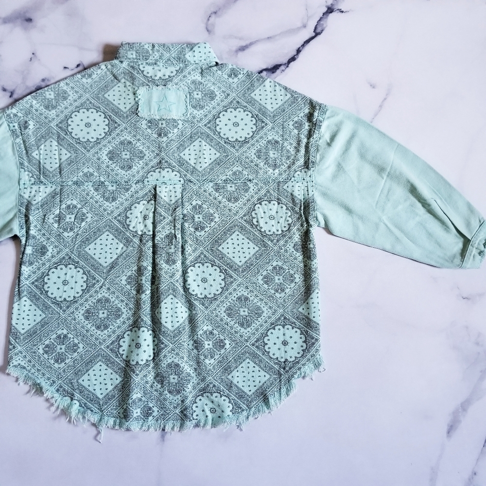 Pol Mint And Gray Patterned Jean Jacket - image 8
